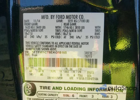 2014 Ford F-150 Xlt z USA, uszkodzony, nr VIN 1FTFW1CT8EKG18165